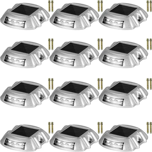 Vista 15 de VEVOR Paquete de 16 luces solares para entrada con botón de interruptor, luces de cubierta impermeables, muelle inalámbrico, 6 LED para advertencia