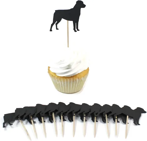 Vista 18 de Juego de 12 adornos para cupcakes de pastor alemán Decoración de pastel de perro negro hecho a mano Decoración de fiesta de cumpleaños