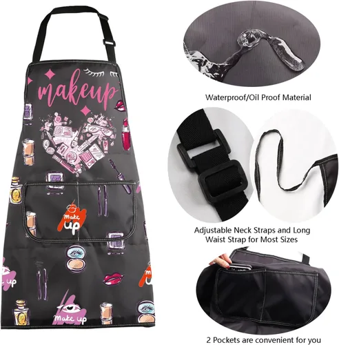 Vista 5 de MBMSO Delantales de maquillaje con bolsillos, delantal de maquillaje para artista, esteticista, regalo, cosmetología, regalo para estudiantes