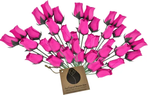 Vista 85 de 6 rosas de madera negras medio abiertas para manualidades, ramos personalizados y otros proyectos. 16 colores para elegir. Negro