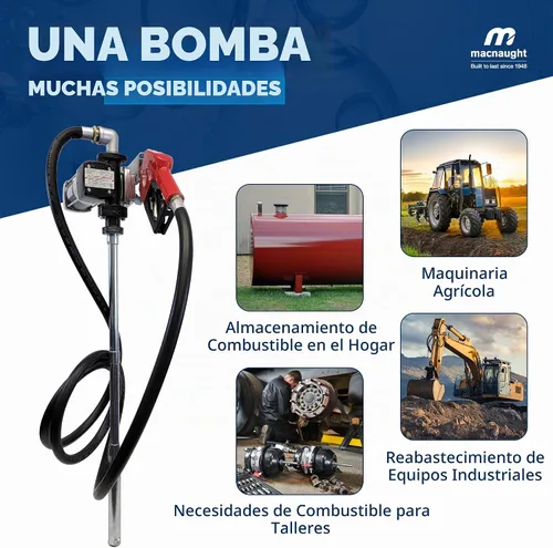Vista 3 de Macnaught Bomba de transferencia de combustible M3 120V, 20 GPM Bomba de combustible de alto flujo de 1", apagado automático, boquilla, manguera
