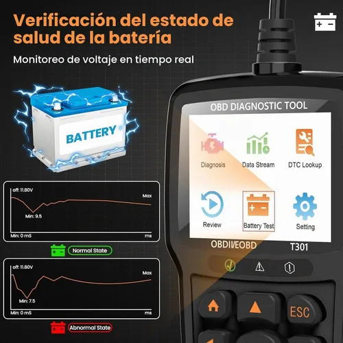 Vista 3 de Beaspire Herramienta de diagnóstico del escáner OBD2, lector OBD2 de código de luz del motor con reinicio, preparación I/M, probador de batería