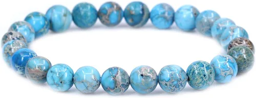 Vista 34 de Keleny Gem - Pulsera elástica de piedras semipreciosas con cuentas redondas de 8 mm, 7 pulgadas, unisex Ágata de encaje azul de grado A