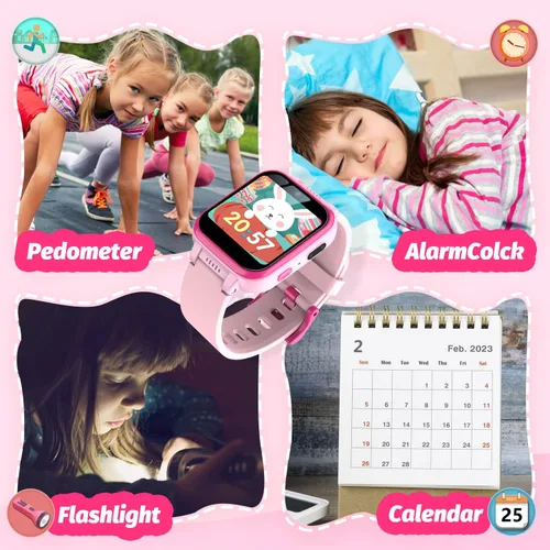 Vista 24 de Reloj inteligente para niños con juegos de rompecabezas, pantalla táctil HD, cámara de video, reproductor de música, podómetro, reloj despertador