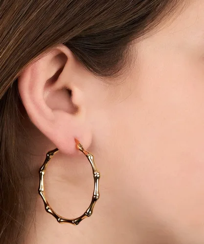 Vista 2 de Barzel - Aretes de aro de bambú de oro para mujer, chapados en oro de 18 quilates, oro rosa o blanco