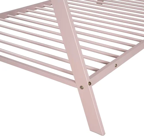 Vista 4 de Cama de casa individual para niños, cama Montessori de metal, marco de cama, cama de juego con listones para niñas y niños, no necesita somier