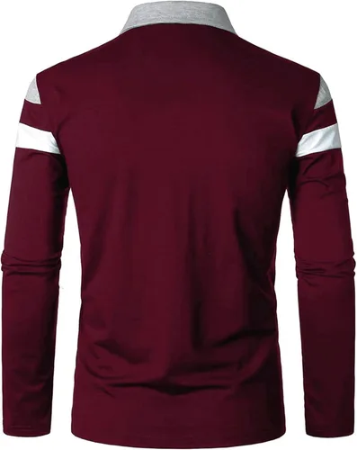 Vista 3 de YTD Polo de manga larga para hombre con cremallera de un cuarto casual ajustado cuello de solapa camisas de algodón de diseño básico