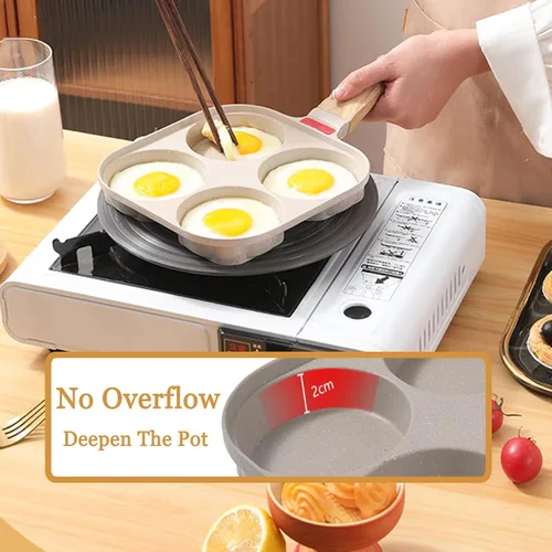Vista 4 de JUSTUP Sartén antiadherente para huevos, sartén dividida para huevos, mango resistente al calor, sartén de 3 secciones, sartén para tortilla