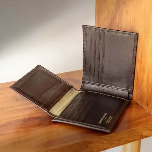 Vista 9 de Maxwell Scott - Cartera triple de cuero de lujo 2 en 1 con tarjetero Bolsa clásica para identificación de notas, Negro (Night Black), Fine