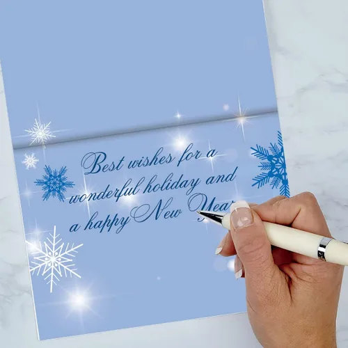 Vista 3 de Tarjetas de Navidad con imágenes coloridas azules de Colorful Images con sellos de sobres a juego, juego de 24 tarjetas, 5 x 7 plegadas, paquete