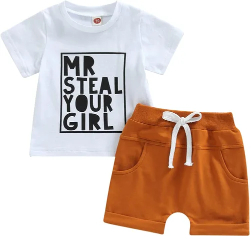 Vista 27 de Conjunto de ropa de verano para niños pequeños, 2 piezas, camiseta de manga corta con cintura elástica