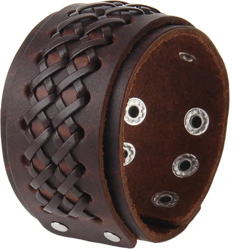 Vista 34 de Jeilwiy Pulseras de cuero punk para hombres, pulseras hechas a mano, brazalete ancho, joyería trenzada, color negro y marrón, ajustable, regalos
