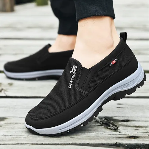 Vista 8 de Mocasines de lona sin cordones con soporte de arco para hombre, para exteriores, informales, antideslizantes, ortopédicos, planos, zapatos