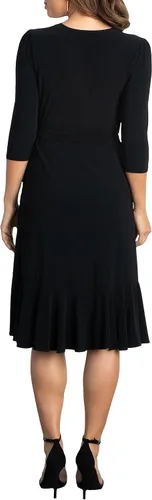 Vista 3 de Kiyonna Vestido midi de talla extra con volantes caprichosos y mangas - Para cóctel, fiesta, invitada a la boda o trabajo Negro (Black Noir)