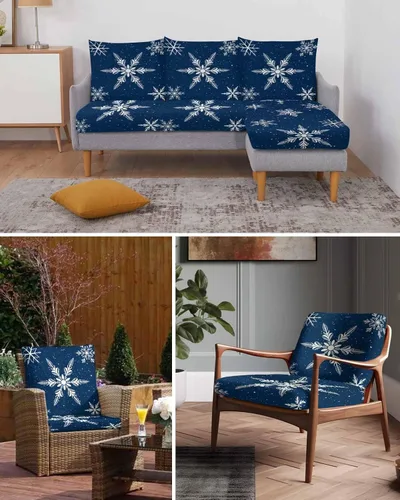 Vista 6 de Fundas de cojín para sofá con diseño de copo de nieve blanco, lavables, para invierno, Navidad, vacaciones, color azul, extraíble, elásticas
