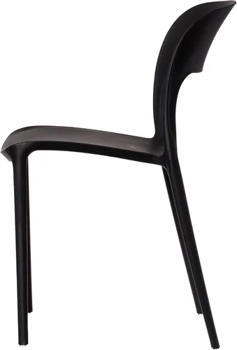 Vista 5 de Silla de comedor moderna de plástico para exteriores con respaldo curvado abierto, color negro