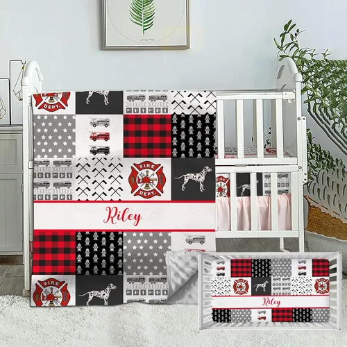 Vista 8 de Juego de ropa de cama personalizado para cuna de bebé, edredón de cuna con nombre personalizado, ropa de cama de guardería de vehículos de Vehículo