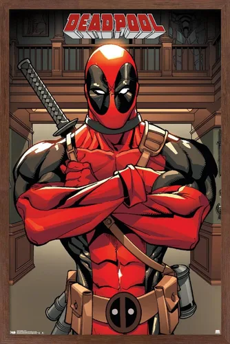 Vista 8 de Trends International Marvel Comics Deadpool - Póster de pared de postura, 14.725 x 22.375 pulgadas, versión enmarcada de madera de granero