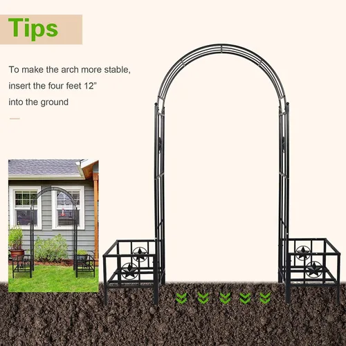 Vista 4 de Arco de metal para jardín al aire libre, 7 pies 5 pulgadas de alto x 6 pies 7 pulgadas de ancho, enrejado de arco de jardín para plantas trepadoras