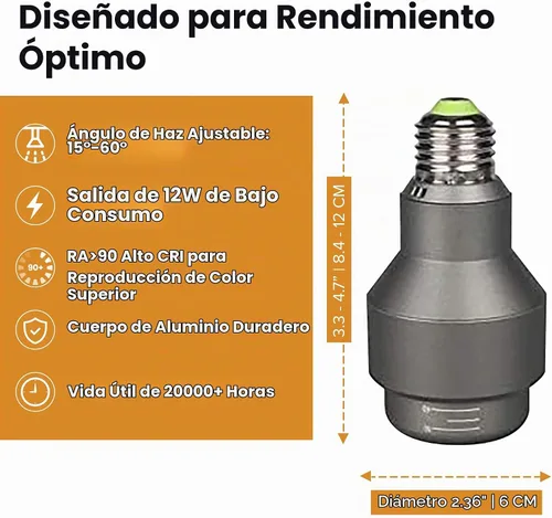 Vista 5 de Foco LED de ángulo de haz ajustable con zoom PAR20 NSP 15° -60° NFL WFL Multi ángulo de techo empotrable I 12W lámpara de abajo para restaurantes