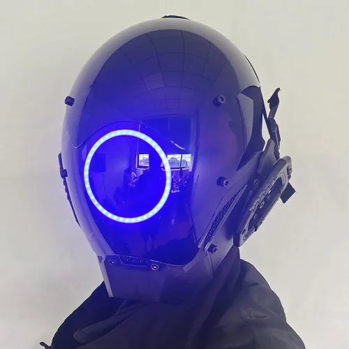 Vista 4 de KYEDAY Máscara punk cosplay para hombres, máscara de luz redonda LED para mujeres, cosplay, Halloween, fiesta, festival de música, accesorios