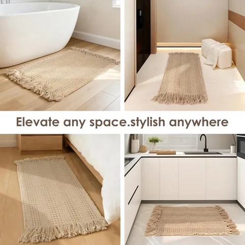 Vista 8 de Tapete de baño con borlas, tapete de baño con borlas, tapete de baño antideslizante para suelo de baño, tapete de baño bohemio ultra suave, tapete