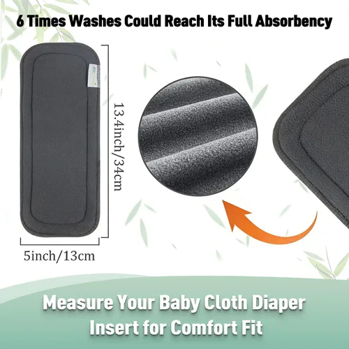 Vista 5 de Wegreeco Paquete de 12 insertos de carbón de 5 capas suaves reutilizables para pañales de tela de bebé, forros lavables de alta absorción