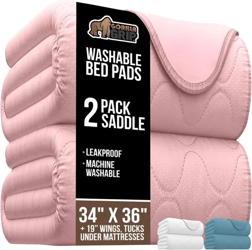 Vista 10 de GORILLA GRIP Almohadillas Lavables, Protectores de Cama Impermeables Reutilizables de Alta Absorción para Incontinencia, Protector de Colchón a