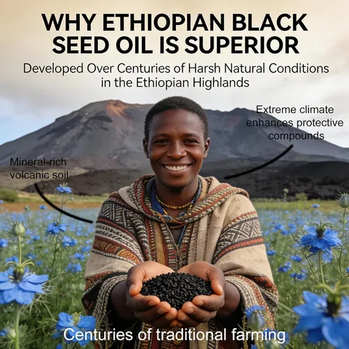 Vista 5 de Cápsulas blandas de aceite de semilla negra etíope orgánica, 60 unidades, prensado en frío con timoquinona que se produce a base de plantas