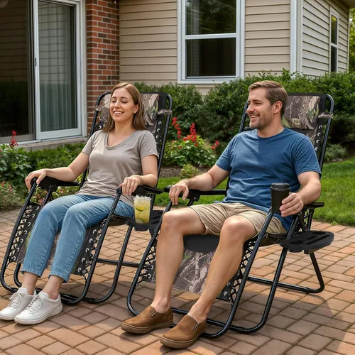 Vista 4 de Magshion Zero Gravity - Juego de 2 sillas reclinables para patio al aire libre con bandeja lateral, reclinables ajustables antigravedad