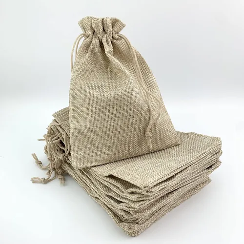 Vista 59 de Palmhomee Paquete de 20 bolsas de regalo de arpillera con cordón, bolsas de joyería de lino, bolsas de yute de boda para joyas y bolsas