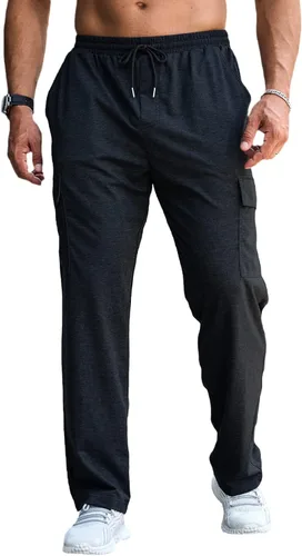 Vista 2 de CTU Pantalones deportivos holgados de moda para hombre, ligeros, para entrenamiento, pantalones deportivos con parte inferior abierta con bolsillos