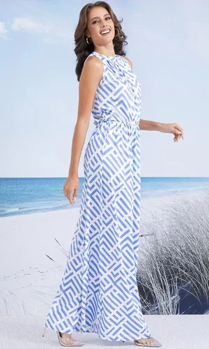 Vista 3 de KOH KOH Vestido largo sexy sin mangas para mujer, formal, con estampado fluido, casual