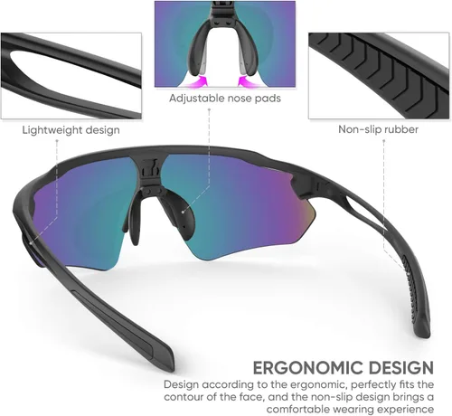 Vista 3 de Lentes de sol polarizados para ciclismo con 5 micas UV400, con armazón TR90.