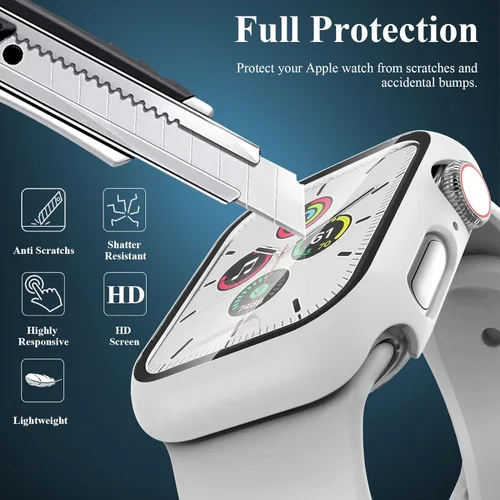 Vista 3 de [Paquete de 3] Funda para Apple Watch Series 9/8/7 de 1.614 pulgadas con protector de pantalla de vidrio templado, cobertura completa
