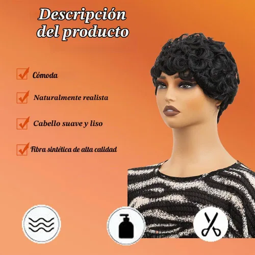 Vista 2 de Pelo rizado Pixie para mujer con flequillo para mujer (negro-rizado)