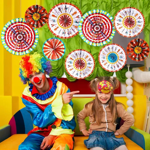 Vista 5 de Outus 9 abanicos de papel colgantes de carnaval, decoración de animales de circo, abanicos de papel para decoración de aula, carnaval, tema