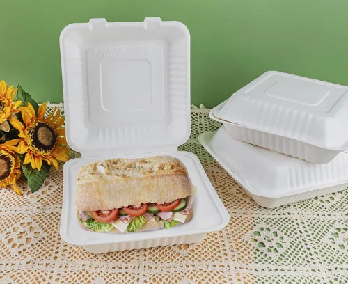 Vista 6 de Azure Zone, Concha desechable compostable de 9 pulgadas, 1 compartimento, paquete de 200, ecológica, biodegradable, hecha de fibras de caña de azúcar