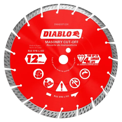 Vista 2 de Disco de corte turbo segmentado de diamante Diablo para hormigón, ladrillo y bloque - 4" de diámetro, kerf de 2.4mm, 15250 RPM máx. - DMADST0400