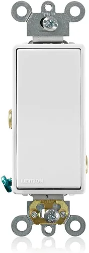 Vista 2 de Leviton 15 A, 120/277 V, Interruptor silencioso de CA Decora Plus, basculante, de polaridad única, Grado Comercial, 5691-2W, Blanco