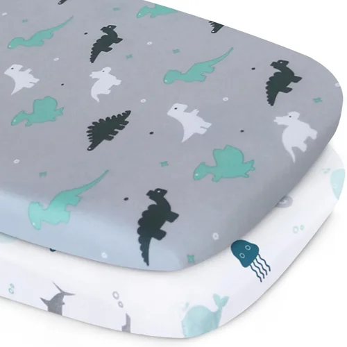 Vista 13 de Sábana de cuna, paquete de 2 sábanas de cuna, sábanas de cuna ultra suaves para bebés niños o niñas, ajuste universal para cuna rectangular