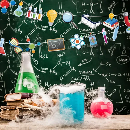 Vista 5 de Wettarn - 5 piezas de decoraciones de regreso a clases, pancartas de laboratorio de ciencia, química, laboratorio, fiesta, guirnalda colgante
