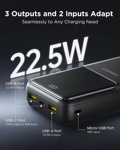 Vista 5 de Banco de Energía Certificado CCC de PISEN - Banco de Energía de 20000mAh 22.5W 3C, Paquete de Batería Portátil 3C, Cargador Portátil de 20000mAh