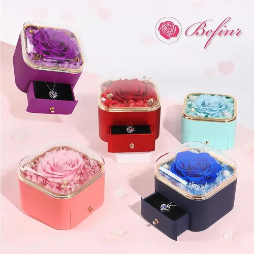 Vista 9 de Beferr Regalos de cumpleaños para mujeres, rosa real preservada con collar, rosas moradas eternas, flores para la entrega, aniversario, día de la A