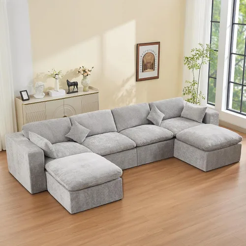 Vista 39 de WUTUTUEE Otomana Cloud de 33.5 pulgadas para sofá modular, cómodo reposapiés tapizado de felpilla con espuma viscoelástica, embalaje totalmente