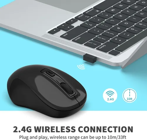 Vista 2 de Leadsail - Mouse inalámbrico delgado y sin cables, 2.4G, USB, para portátil, computadora de escritorio, MacBook - Menos ruido, 4 botones