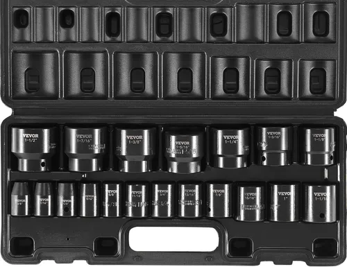 Vista 15 de Vevor - Juego de 13 vasos de impacto de 1/2 pulgada, profundo, de 6 puntas, métrico de 10-24mm, acero de aleación CR-V para reparación