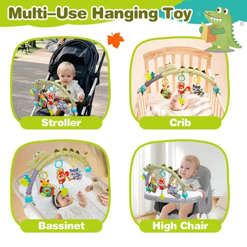 Vista 6 de Jollybaby Moisés cochecito móvil de juguete para bebé de 0 a 6 a 12 meses, juguete colgante de arco con clip para bebé, juguete Montessori sensorial