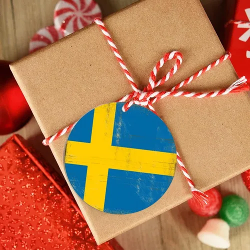 Vista 3 de Adornos de árbol de Navidad con bandera de Suecia, recuerdo de ciudad de país de Suecia, adornos de Navidad personalizados 2022, adornos colgantes