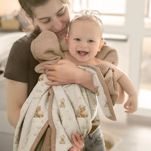 Vista 5 de lulumoon Manta de muselina neutra para bebé, ropa de cama de algodón transpirable para cuna para niños pequeños, 4 capas suaves y ligeras